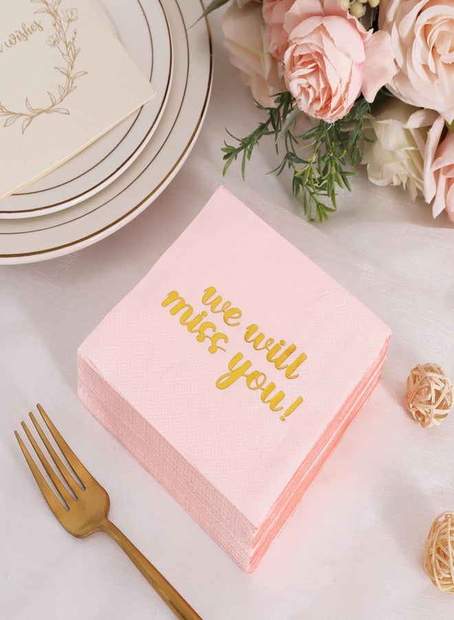Vuzvuv 50 Pack We Will Miss You Cocktail Napkins - Farewell Party Decorations for Coworkers Leaving, Retirement,Graduation, Military Goodluck & Moving Celebrations(5" Folded 2 Ply-Pink) - Image 5